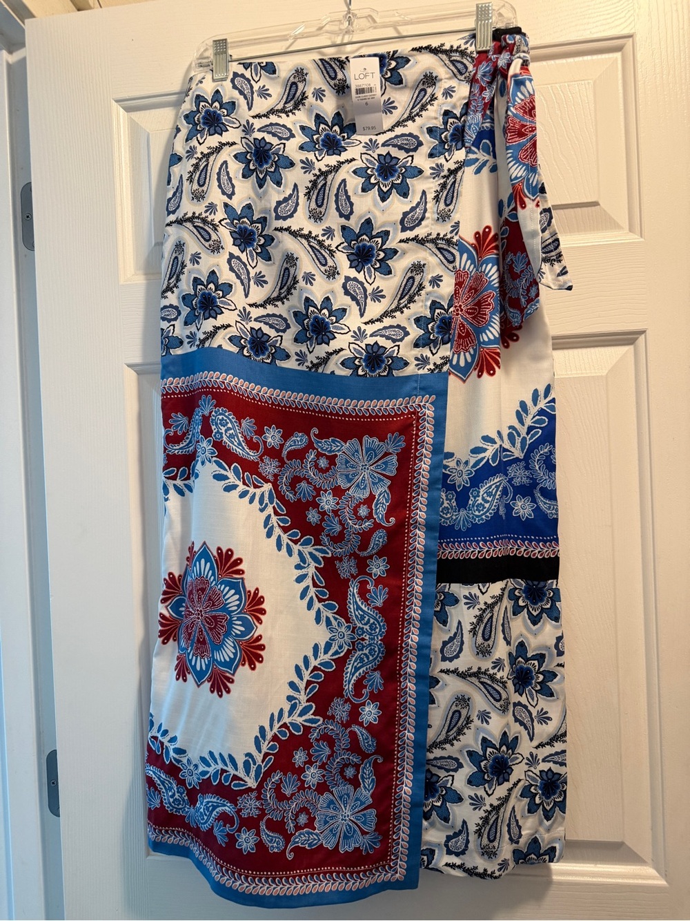 LOFT NWT White, Blue & Red Floral Wrap Skirt